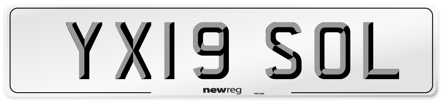 YX19 SOL Number Plate from New Reg